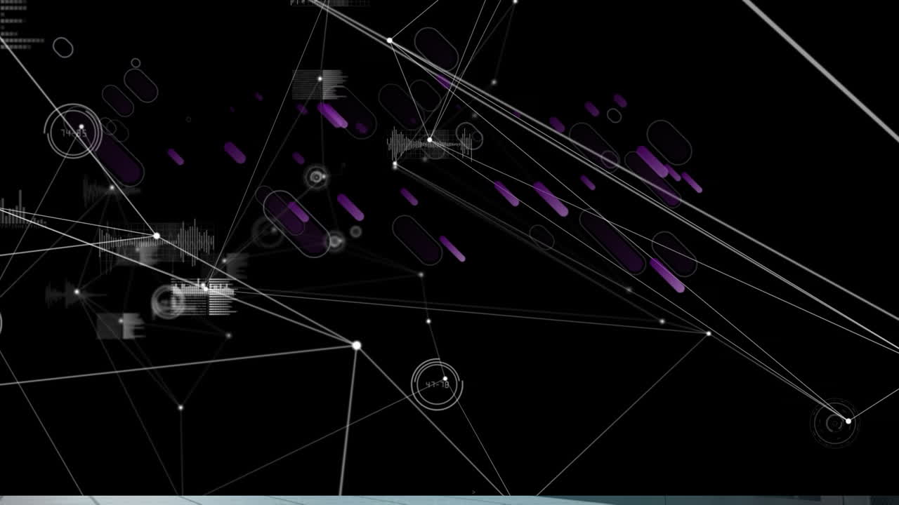 Animation of purple lines and network of connections over black background