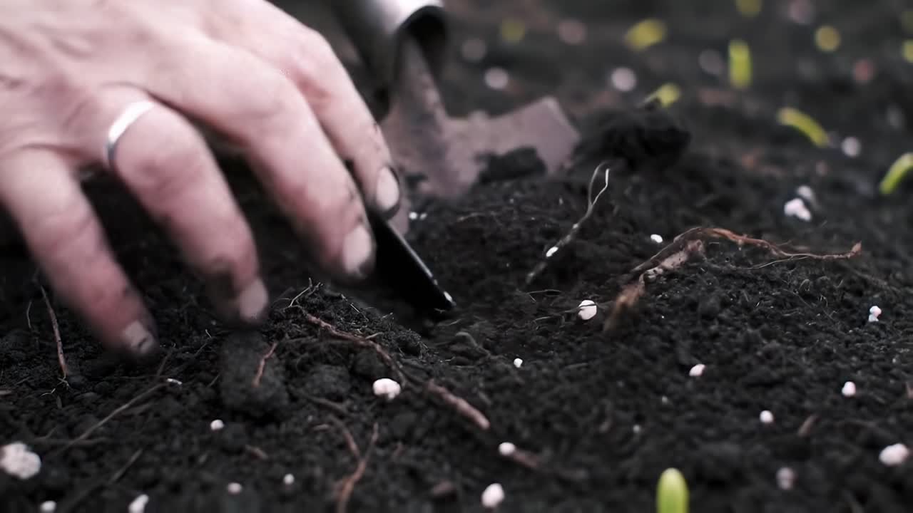 Close-up Exploration of Garden Soil Preparation: Tools Unveiling the Richness Beneath, Showcasing Gardening Techniques with Vegetation in Focus