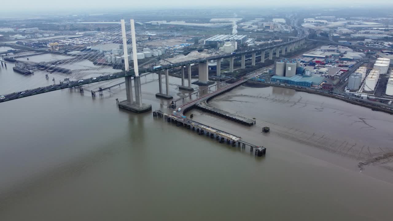 Aerial View of a Bridge and Industrial Area