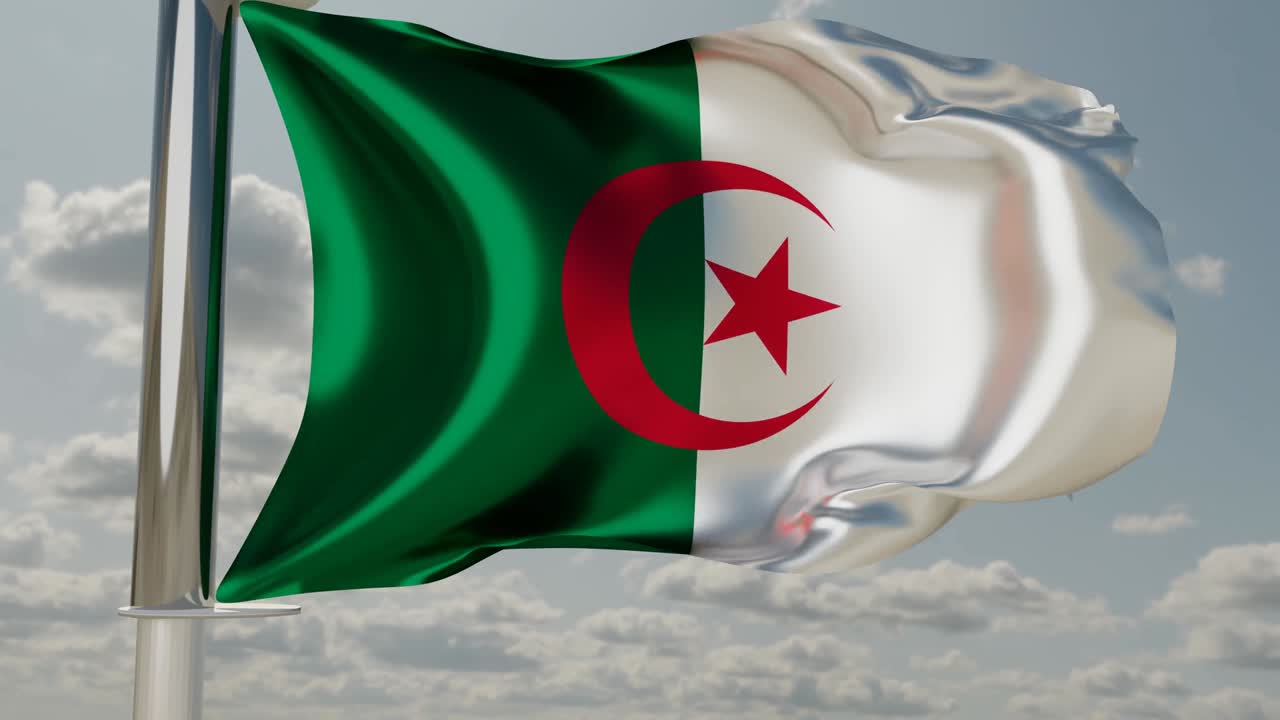 Bandiera dell'Algeria che sventola al vento. Rendering 3D