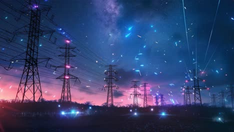 mystical night sky with power lines