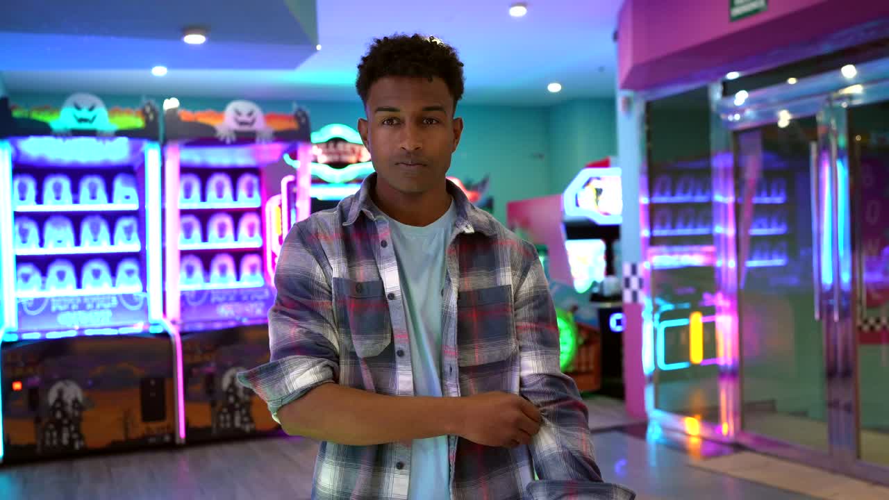 A man in an arcade