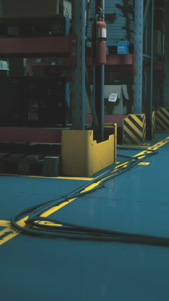 Exploring a dimly lit warehouse filled with shadows and stored supplies