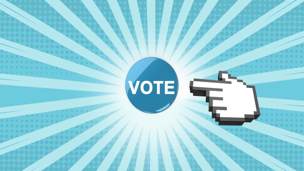 줄무 회전 파란색 배경 위에 투표를 보여주는 손의 애니메이션