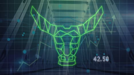 animación de gráficos, puntos y cabeza de toro sobre los servidores