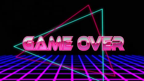 Animation-of-game-over-text-over-neon-lines-and-pattern