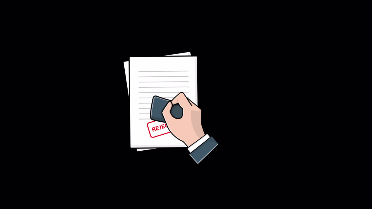 Animated Hand Stamping Document with Rejected Mark