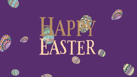animación de huevos de pascua y texto de feliz pascua