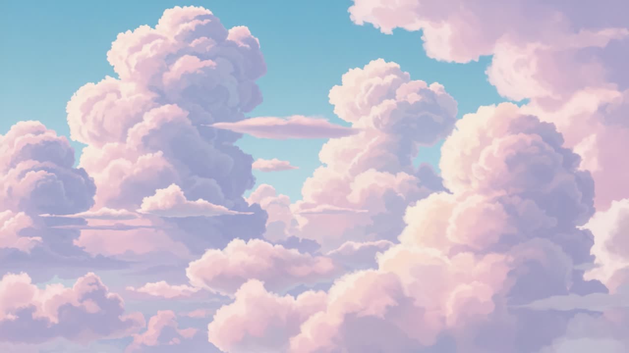 A Serene Sky Painted with Majestic Clouds, Transitioning from Soft Pastels to Ethereal Hues, Inviting a Dreamlike Experience of Nature's Splendor