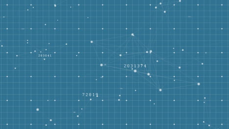 Animation of data processing over numbers with grid on blue background