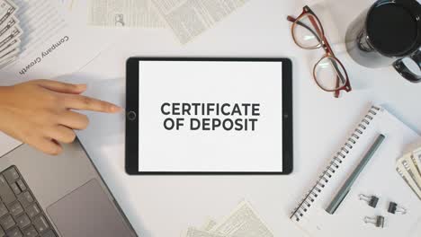 certificate of deposit displaying on a tablet screen