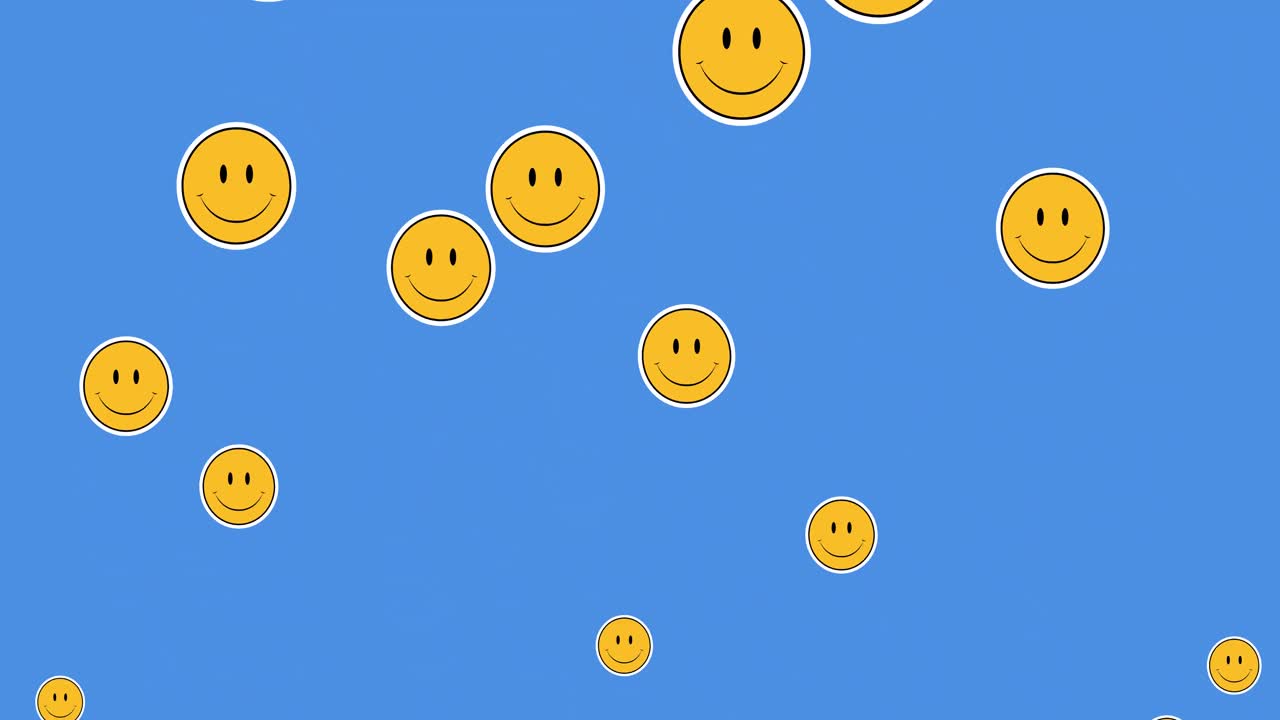 varios emoji de cara sonriente moviéndose contra un fondo azul