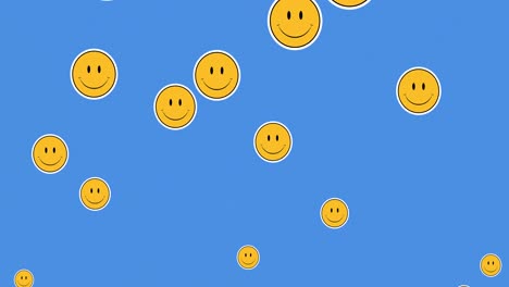 multiple smiling face emoji moving against blue background