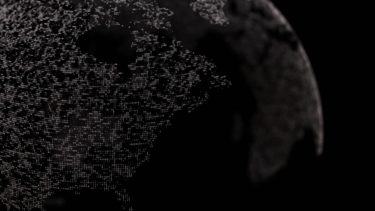 Digital Earth Globe Made of Binary Code Rotating on Black Background