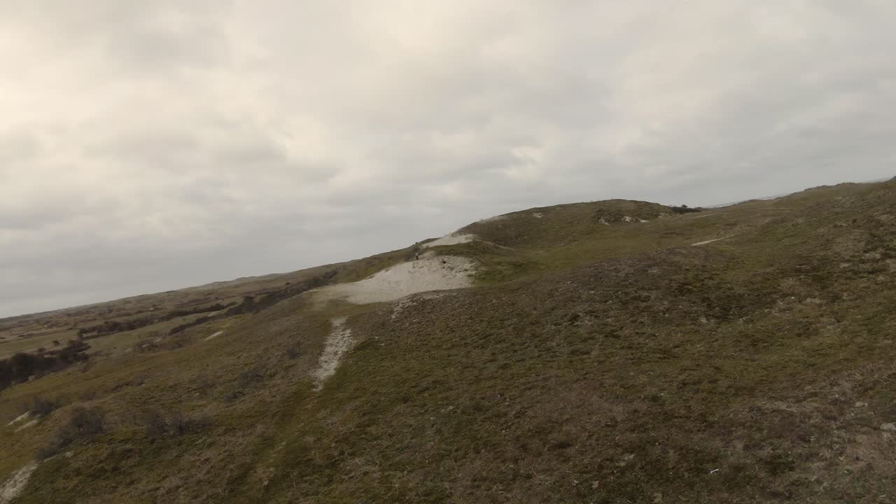 Dune coperte d'erba nel Parco Nazionale sul Mare dei Wadden, Isola di Texel, nell'Olanda Settentrionale, Paesi Bassi