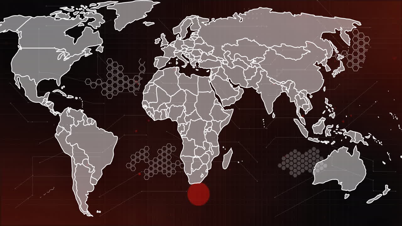 animación del mapa del mundo con procesamiento de datos en fondo negro