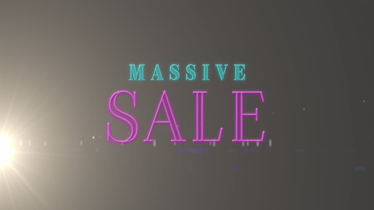 검은색 배경의 밝은 반점 위에 거대한 판매 텍스트의 애니메이션