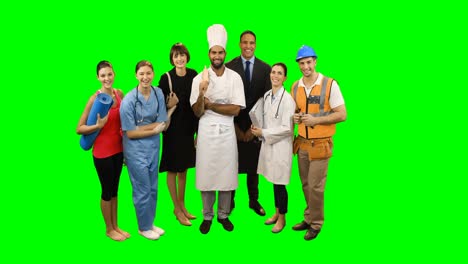 various professional standing against green screen