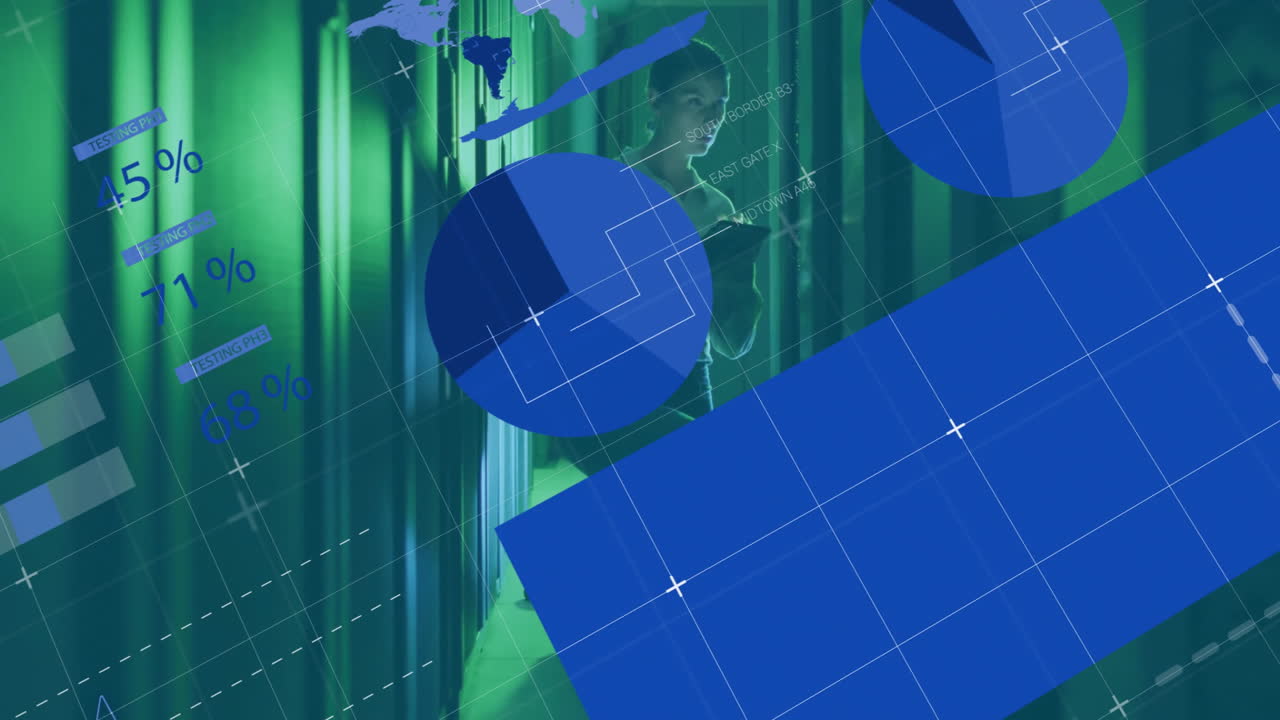 컴퓨터 서버를 통해 금융 데이터 처리의 애니메이션