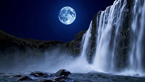 moonlit waterfall in iceland