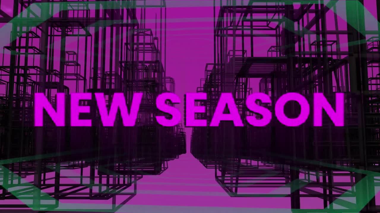Animation of new season text over digital city on pink background