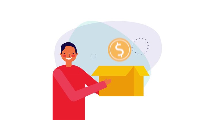businessman worker with box and bitcoin