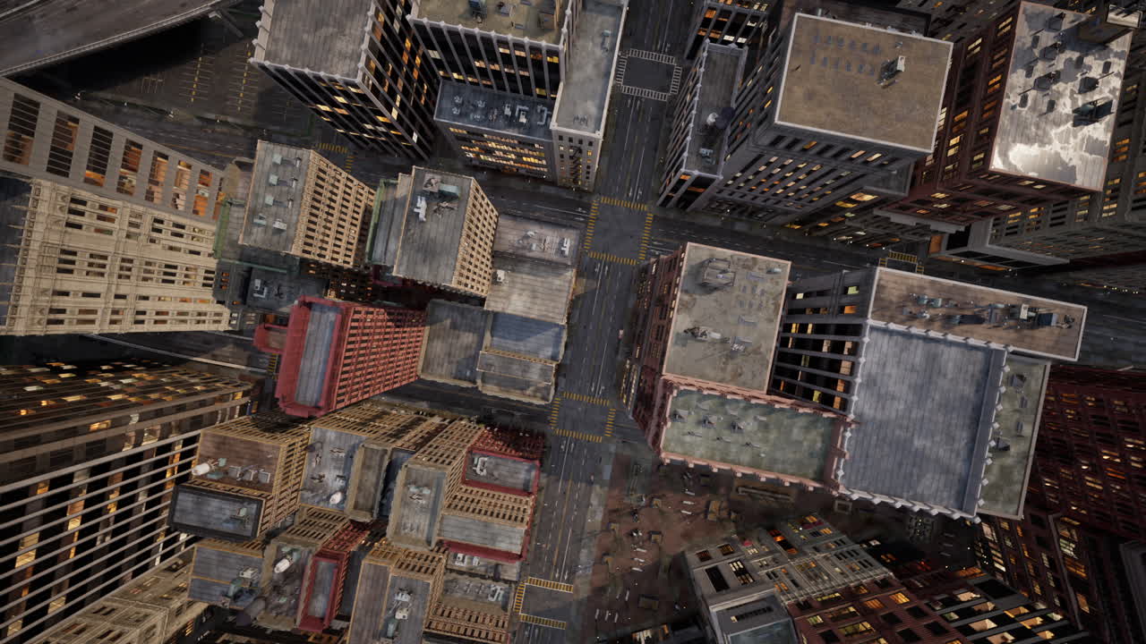 vista aérea de una ciudad densa por la noche