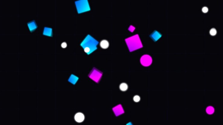 Sfondo Astratto in Movimento con Forme Geometriche Neon Fluttuanti