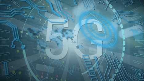 animación del procesamiento de datos y texto 5g a través de cables de servidor de computadora