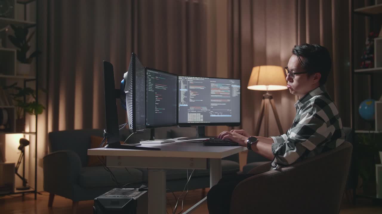 Programmer working late at night on code