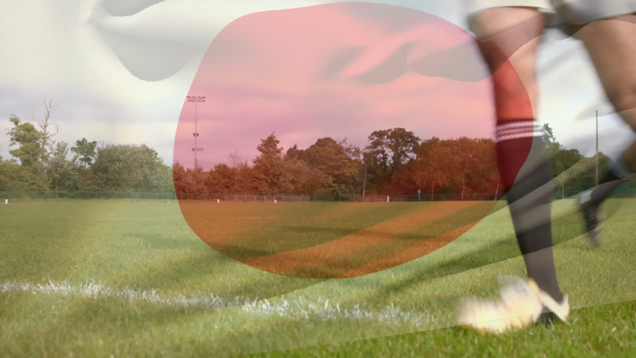 럭비 선수 들 이 공 을 통과 시키고 있다