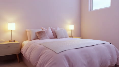 cozy pink bedroom interior with modern decor