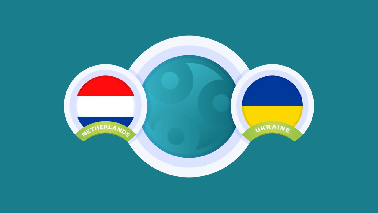 네덜란드 vs 우크라이나 경기 축구 비디오 애니메이션 축구 2020 챔피언십 경기 폴에 국가 발 대 팀 인트로 스포츠 배경, 경쟁 4k 애니메이션