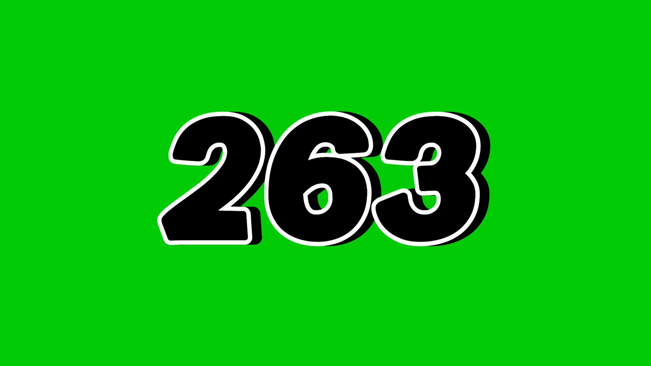 Animazione numero 263 pop-up colore nero su green screen, elemento video motion graphic in stile cartone animato
