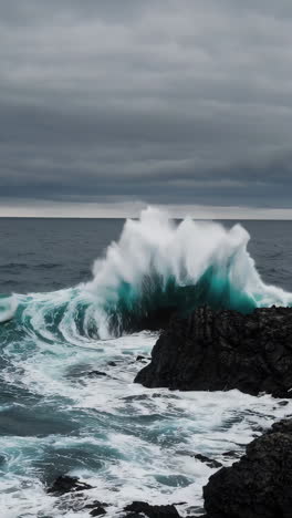 stormy ocean waves crashing on rocks