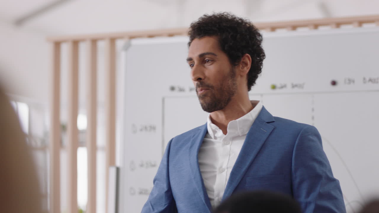 happy businessman team leader high five collega in ufficio presentazione celebrando idee di successo sulla presentazione della strategia aziendale in riunione