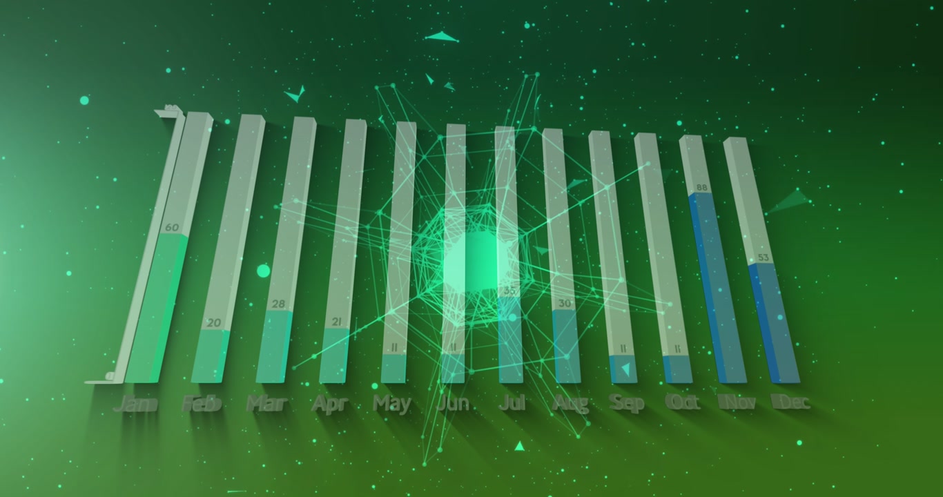 Animation of data processing over green background