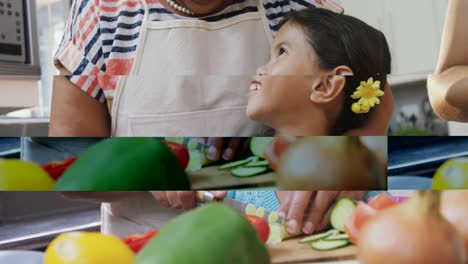 Grandmother-teaching-her-granddaughter-to-chop-vegetables-in-the-kitchen-4K-4k