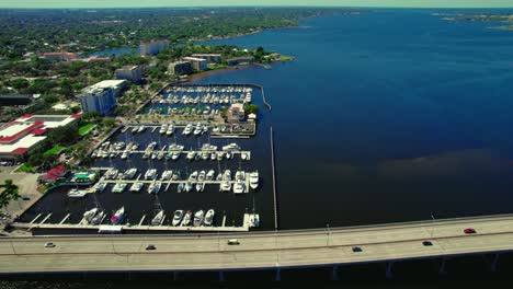 aerial pan shot of pier 22 bradenton, florida, usa