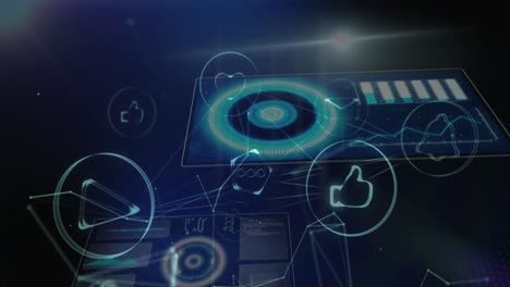 animación de iconos y escaneos sobre pantalla digital