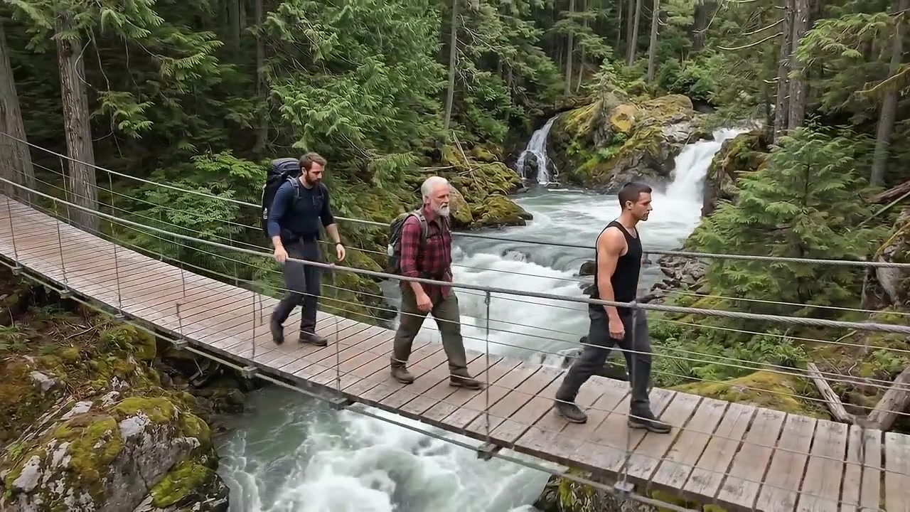 Escursionisti che esplorano un guado roccioso in un bosco panoramico.