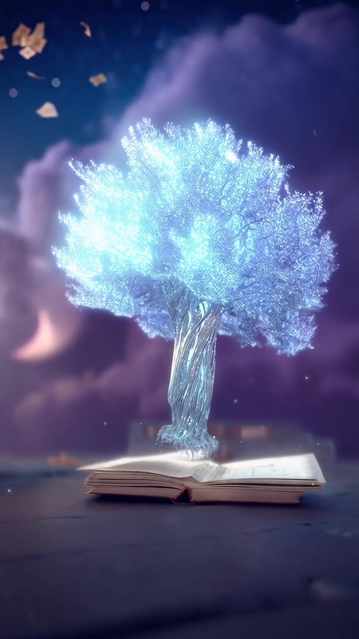 Glowing Magical Tree Emerging from an Open Book