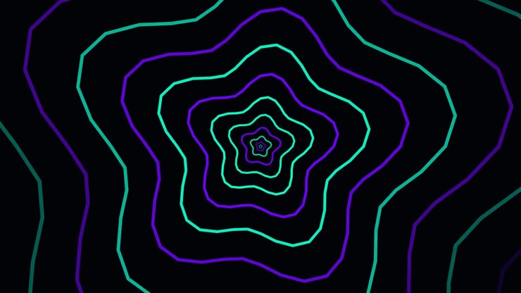 Formas de estrela pulsantes abstratas em cores neon