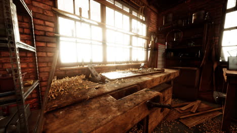 the working desk in wood workshop