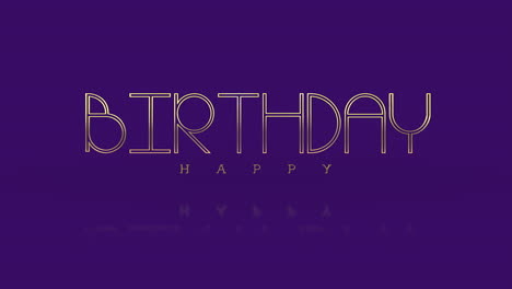 tarjeta de cumpleaños geométrica moderna con fondo púrpura y texto dorado