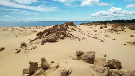 drone close up of desert like landscape on new zealand coastal