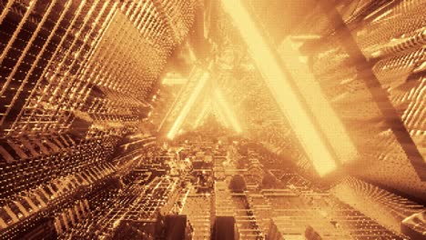 computerized motion graphics of immersing into the golden path of enlightenment vfx background, vj loops, animation