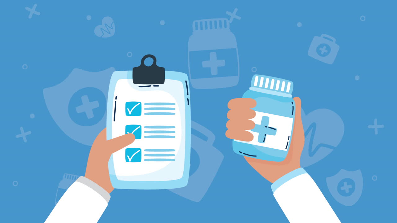 환자 기록과 약을 검토하는 의사