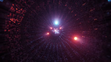 vj loop - light blue and red energy spheres traveling down a pulsing illuminated sci-fi tunnel