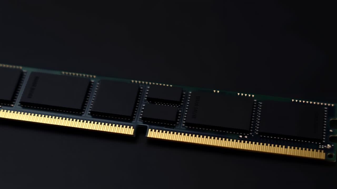 Computer RAM Memory Module Panning on a Dark Background